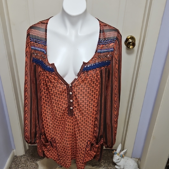 Free People Bohemian Tribal Patterned Blouse - Picture 1 of 8